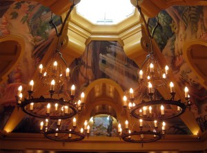 Low light and hand-painted ceilings make everything taste better.