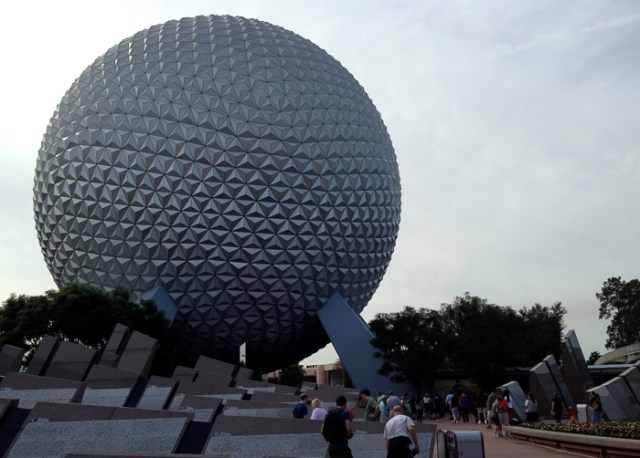 The stone slabs leading up to Spaceship Earth look a little too mausoleum-y for my taste.